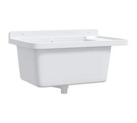 vidaXL White Resin Utility Sink-Wall Mounted 60x40x28 cm, Indoor/Outdoor, Includes Overflow Hole & Soap Dish, 19L