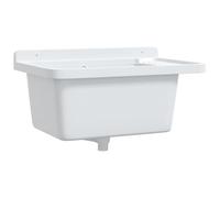 vidaXL White Resin Utility Sink-Wall Mounted 60x40x28 cm, Indoor/Outdoor, Includes Overflow Hole & Soap Dish, 19L