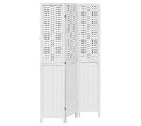 vidaXL White Room Divider in Solid Paulownia Wood and Bamboo - Privacy Folding Screen, Indoor Partition - 105-110x200cm 3 Panel