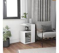 vidaXL White Side Table with Magazine Rack - Engineered Wood, 36x30x56 cm, Tip-Resistant with Wall Attachment (802993)