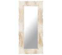 vidaXL White Solid Mango Wood Mirror - Wall-Mounted Design with Hand-Carved Patterns - 110x50 cm - No Assembly Required