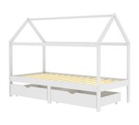 vidaXL White Solid Pine Kids Bed Frame with Drawers, Tree House Style, 90x200 cm - 322141