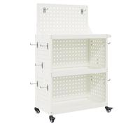 vidaXL White Tool Trolley with Top and Rear Panel, Lockable Wheels