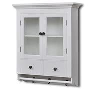 vidaXL White Wooden Kitchen Wall Cabinet with Glass Doors - MDF & Pine Wood, Iron Handles, Antique Pantry Organizer with Drawers & Shelves