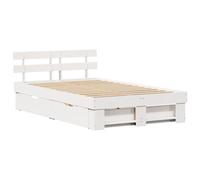 vidaXL White Wooden Platform Bed, 140 x 190 cm, Solid Pine with Storage, Easy to Assemble, No Need for a Bed Base, 2 Drawers Underneath. For Indoor Use, Maximum Weight: 110 kg. Furniture