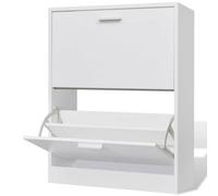 vidaXL Wooden Shoe Cabinet with 2 Compartments White Storage Rack Organiser