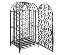 vidaXL Elegant Black Wrought Iron Wine Rack - Freestanding Design, Rust-Free, with Lock - Accommodates 35 Bottles - Ideal for Living Room, Dining Room, Kitchen