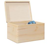 vidaXL wooden storage box - solid pine chest with hinged lid - 40x30x23 cm for living room/bedroom/playroom - rustic unfinished wood finish