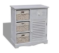 vidaXL Wooden Cabinet 3 Left Weaving Baskets White Storage Organiser Sideboard