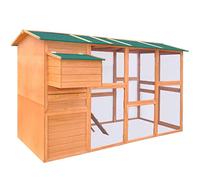 vidaXL Wooden Chicken Coop - Large, Spacious Outdoor Hen House with Nest Box, Non-slip Ramps, and Removable Tray - Solid Pinewood Construction, Weather-Resistant - Brown