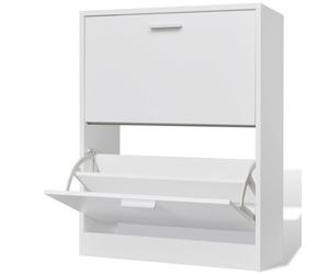 vidaXL Wooden Shoe Cabinet with 2 Compartments White Storage Rack Organiser