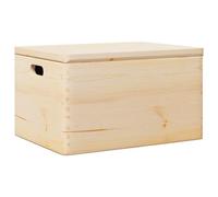 vidaXL wooden storage box with lid/handles - solid pine 40x30x23 cm - versatile ic container for home/office/toy organization