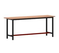 vidaXL Wooden Work Bench, Beech Wood Table Top Tool Station with Lacquer Finish and Solid Powder-Coated Metal Frame in Black/Red.