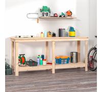 'vidaXL Solid Pine Wood Work Bench - Ample Storage, Sturdy Frame, Safety Wall Attachment, Easy Assembly, Ideal for Garage Workspace| Size: 180x80x50 cm| Brown