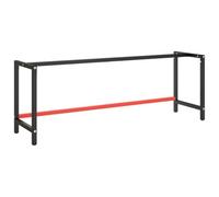 vidaXL Work Bench Frame in Matte Black and Red - Heavy-Duty Metal Construction, Reinforced Structure with Pre-drilled Holes for Versatile Tabletop Attachment - Size: 220x57x79 cm