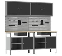 vidaXL Work Bench Set 8 pcs Black and Grey Powder-Coated Steel