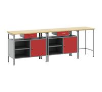 vidaXL Work Bench Set with Lock 3 pcs Red and Grey Powder-Coated Steel