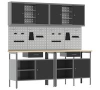 vidaXL Work Bench Set with Lock 8 pcs Red and Grey Powder-Coated Steel