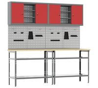 vidaXL Work Bench Set with Lock 8 pcs Red and Grey Powder-Coated Steel