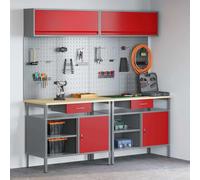 vidaXL Work Bench Set with Lock 8 pcs Red and Grey Powder-Coated Steel