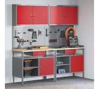 vidaXL Work Bench Set with Lock 8 pcs Red and Grey Powder-Coated Steel