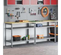 vidaXL Work Bench Set with Shelf 2 pcs Beige and Grey 200 x 55 x 85 cm