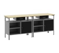 vidaXL Work Bench Set with Shelf 2 pcs Black and Grey 200 x 55 x 85 cm