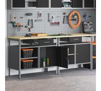 vidaXL Work Bench Set with Shelf 2 pcs Black and Grey 200 x 55 x 85 cm