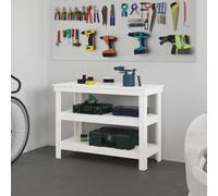 vidaXL Solid Pinewood Work Bench in White - Ample Storage Space, Sturdy Frame, Perfect for Garage, Office, Living Room, Studio, Workshop