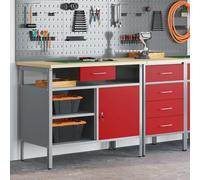 vidaXL Work Bench with Drawer with Shelf Red and Grey 100 x 55 x 85 cm
