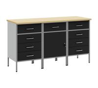 Work Cabinet with Drawer 3 pcs Black and Grey 150 x 55 x 85 cm