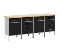 Work Cabinet Black/Grey 100x55x85cm Engineered Wood & Steel 2 Drawers Cam Locks