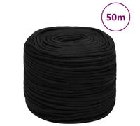 vidaXL Black 10 mm 50 m Braided Polyester Work Rope - UV Resistant All-Purpose Poly Cord for House, Garden, Workshop