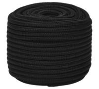 vidaXL Durable Polyester Work Rope - 25m of Multipurpose Black Braided Cord, with 12mm Diameter and 1900kg Breaking Strength