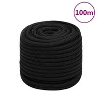 vidaXL Durable Polyester Work Rope - Versatile and Tough Black Braided Cord - 100 m Long and 16 mm Thick - Ideal for General Purpose Use