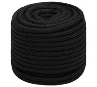 vidaXL Work Rope Black 16mm x 50m - Durable Braided Polyester Cord for House, Garden, Workshop - UV Resistant Poly Line, 3200kg Breaking Strength