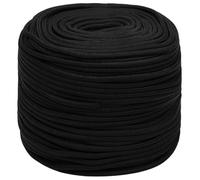 vidaXL Black Polyester Work Rope - 6mm Diameter Braided Poly Cord Line - 500m for Home, Garden, Workshop Use - 500kg Breaking Strength
