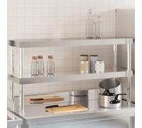 vidaXL Work Table Overshelf 2-Tier 110x30x65 cm Stainless Steel