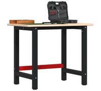 vidaXL Solid Oak Wood Workbench - 100x60x81.5 cm - Rectangular Table - Powder-Coated Metal Frame - Indoor and Outdoor Use