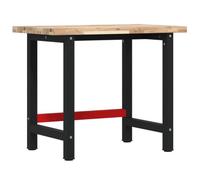 vidaXL Workbench, Work Table for Garage, Wooden Work Bench with Metal Legs, Workstation Work Tool Bench, Solid Wood Acacia Rectangular