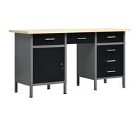 vidaXL Workbench Black Steel Tool Storage and Organisation Table Workstation