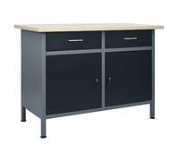 vidaXL Workbench Office Furniture Garage Tool Storage Organisation Home Indoor Work Tool Bench Table Workstation Hardware Accessory Black Steel