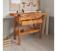 vidaXL Solid Wood Acacia Workbench with Drawers and Vices Wooden Work Table