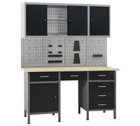 vidaXL Workbench with Four Wall Panels and Two Cabinets