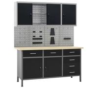 vidaXL Workbench with Four Wall Panels and Two Cabinets