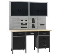 vidaXL Workbench with Four Wall Panels and Two Cabinets