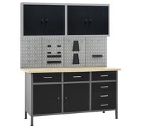 vidaXL Workbench with Four Wall Panels and Two Cabinets Work Table Workstation