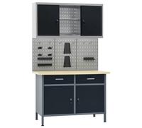 vidaXL Workbench with Three Wall Panels and One Cabinet