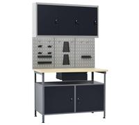 vidaXL Workbench with Three Wall Panels and One Cabinet