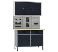 vidaXL Workbench with Three Wall Panels and One Cabinet